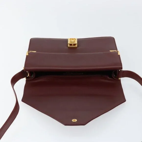 Authentic CARTIER Must Line Shoulder Bag Leather Bordeaux Gold